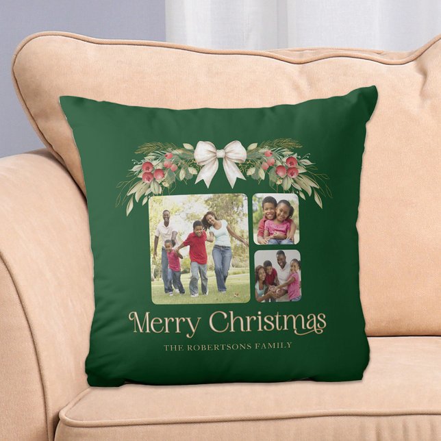 Multi Foto Modern Script Prettig Kerstfeest Kussen (Creator heeft geüpload)
