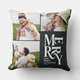 Multi Foto Moderne Elegante Typografie Uniek Zwart Kussen
