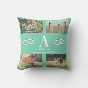 Multi-foto monogram huwelijksgezin cadeau kussen