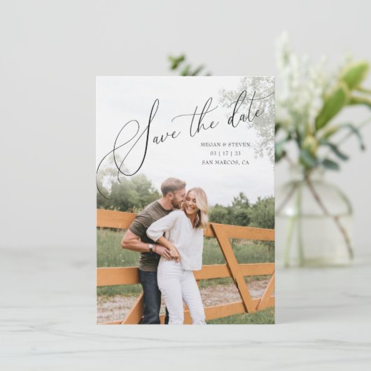 Multi Foto Romantic Scripted Save the Date Kaart (Staand voorkant)