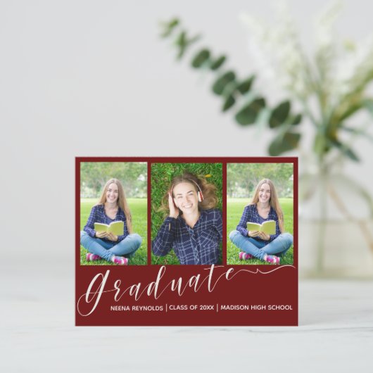 Multi Foto Rood 2024 Afstuderen aankondiging (Staand voorkant)