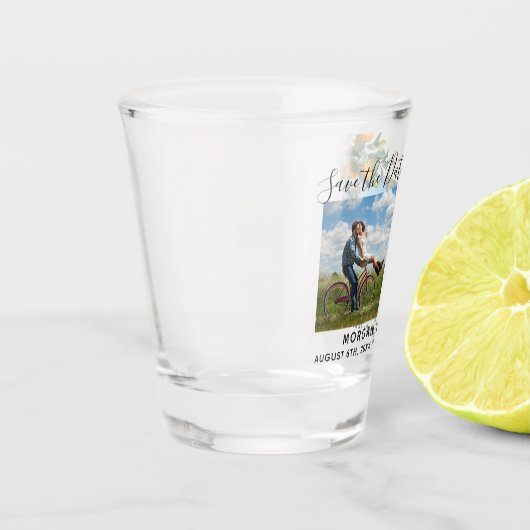 Multi foto Sinaasappels Sla de datum op Shot Glas (Links)