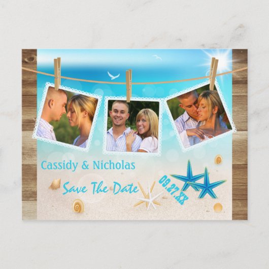 Multi-foto Tropical Beach Save the Date Briefkaart (Voorkant)