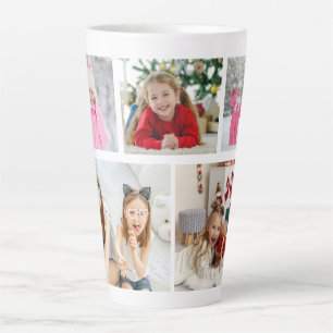 Multi-fotocollage Moderne Gepersonaliseerde Naam Latte Mok