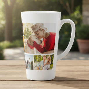 Multi-fotocollage Moderne Gepersonaliseerde Naam Latte Mok