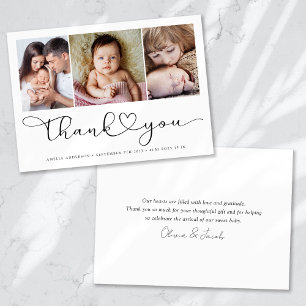Multi Fotoscript met hart nieuwe baby foto's Bedankkaart
