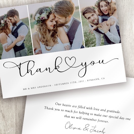 Multi-fotoscript met Heart Weddenfoto Bedankkaart