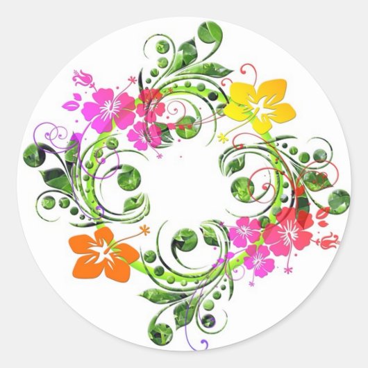 Multi gekleurd bloemenontwerp ronde sticker (Voorkant)