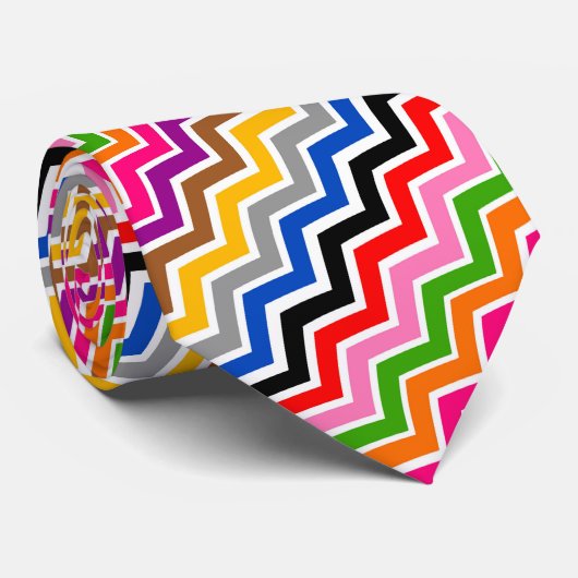 Multi gekleurd Zigzag Chevron Patroon Ontwerp Stropdas (Opgerold)