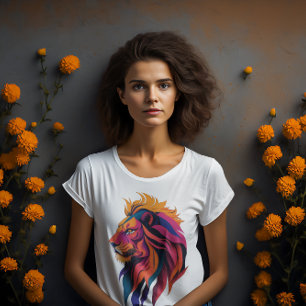 Multi Gekleurde Moderne Digitale kunstleeuw zonson T-shirt