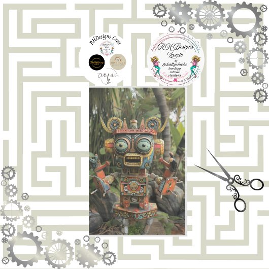 Multi gekleurde sinaasappel groene robot decoupage tissuepapier