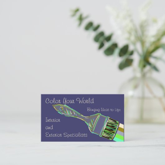 Multi gekleurde verfkwast en verf visitekaartje (Staand voorkant)