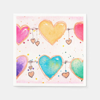 Multi Heart Watercolor Valentine Cocktail Napkin Servet