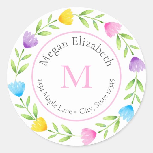 Multi Kleur Bloemen Stamkrans etiketten (Voorkant)