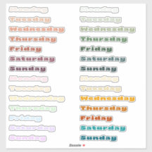 Multi Kleur Dagen van de Week Planner Sticker Vel