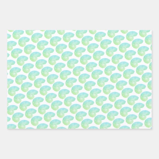 Multi Kleur Groen Nautilus Shell Inpakpapier (Voorkant 2)