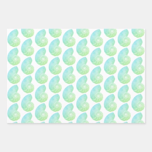 Multi Kleur Groen Nautilus Shell Inpakpapier (Voorkant 3)
