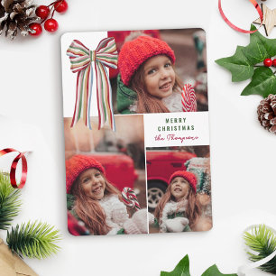 Multi Kleur Grote Gestreepte Bow Vrolijke Kerstfot Feestdagenkaart