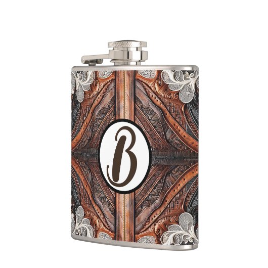 Multi Kleur Leer & Elegant Kant Rustieke Bruiloft Heupfles (Links)