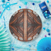 Multi Kleur Leer & Elegante Kant Rusticale Trouw Papieren Bordje (Feest)