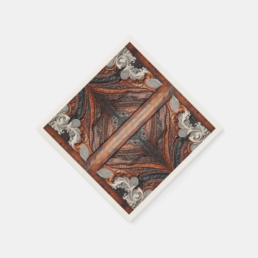 Multi Kleur Leer & Elegante Kant Rustieke Trouwdag Servet (Hoek)