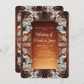 Multi Kleur Leer & Kant Look Rustieke Bruiloft Kaart (Voorkant / Achterkant)