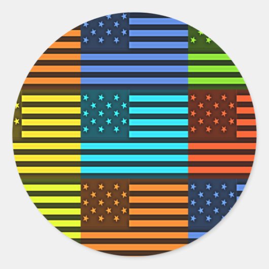 Multi kleur USA vlag geruit vector patroon kunst Ronde Sticker (Voorkant)