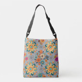 Multi-kleuren bloempotten patroon. zwart Grijs BG Crossbody Tas (Achterkant)