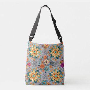 Multi-kleuren bloempotten patroon. zwart Grijs BG Crossbody Tas