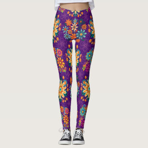 Multi-kleuren bloempottenpatroon - roze B Paarse Leggings