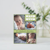 Multi Lijst Green One Birthday Invitation Kaart (Staand voorkant)