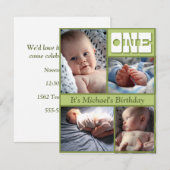 Multi Lijst Green One Birthday Invitation Kaart (Voorkant / Achterkant)