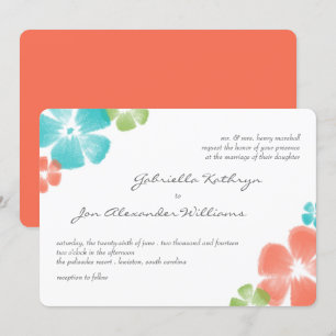 Multi Papaya Waterverf Flowers Wedding Invite Kaart