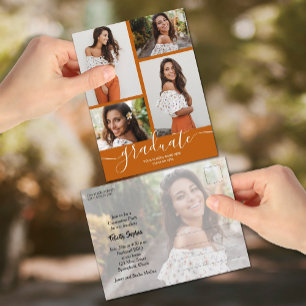 Multi Photo Burnt Orange Graduation Invitation