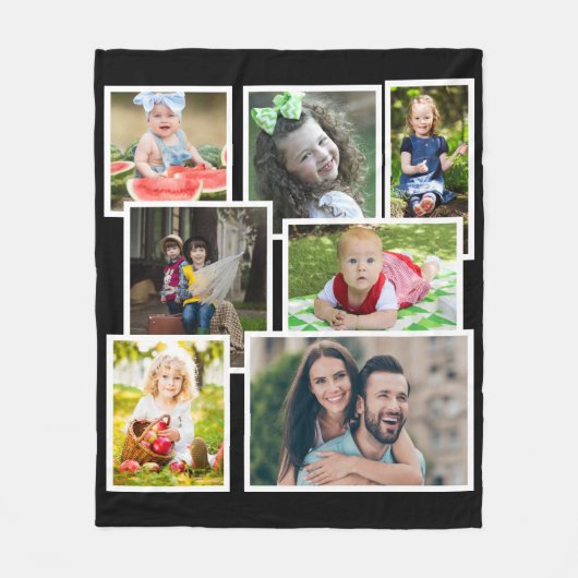 Multi Photo Collage 7 Afbeeldingen Black Modern Fleece Deken (Voorkant)
