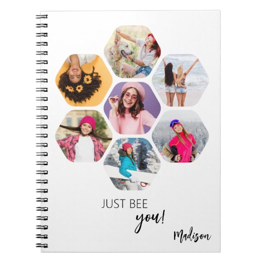 Multi Photo Collage BEE U Persoonlijke naam Notitieboek (Voorkant)