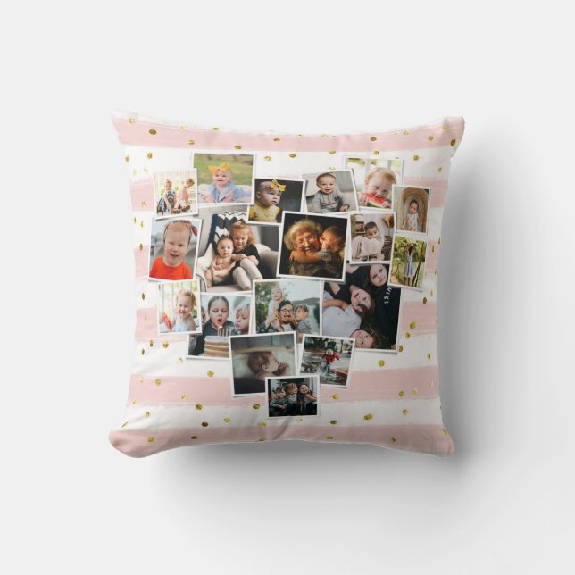 Multi-Photo Collage Heart Shape Family Cute Kussen (Voorkant)