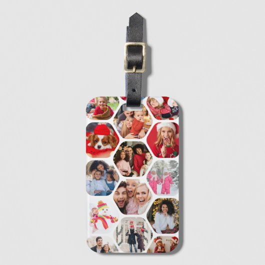 Multi Photo Collage Simple Moderne Hexagon Pattern Bagagelabel (Voorkant (verticaal))