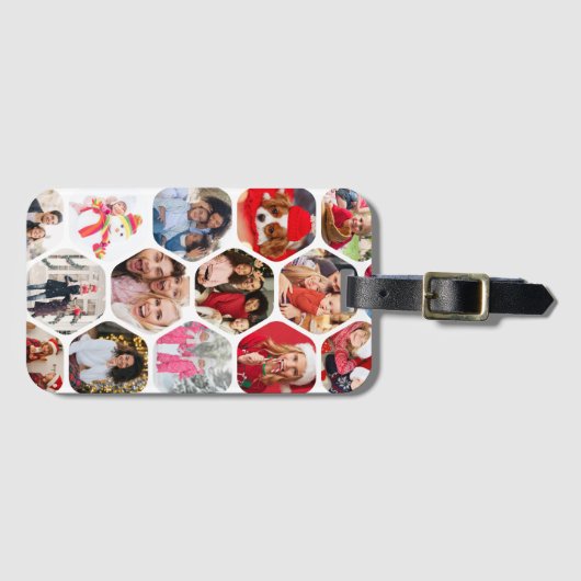 Multi Photo Collage Simple Moderne Hexagon Pattern Bagagelabel (Voorkant (horizontaal))
