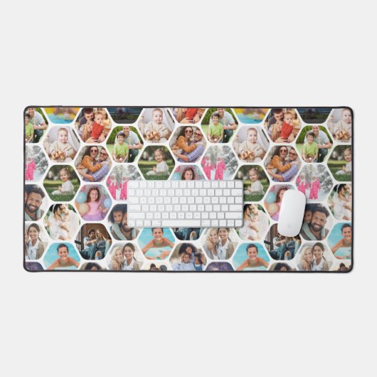 Multi Photo Collage Simple Moderne Hexagon Pattern Bureaumat (Keyboard & Muis)