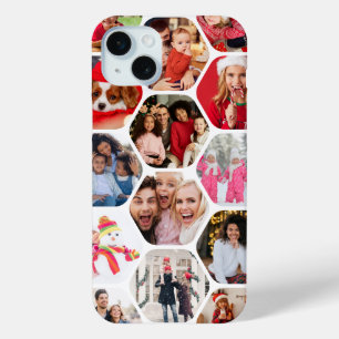Multi Photo Collage Simple Moderne Hexagon Pattern iPhone 15 Mini Hoesje