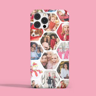 Multi Photo Collage Simple Moderne Hexagon Pattern iPhone 15 Pro Max Hoesje
