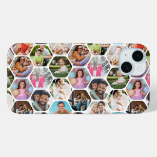 Multi Photo Collage Simple Moderne Hexagon Pattern iPhone 15 Mini Hoesje