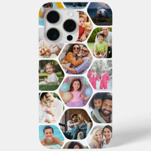 Multi Photo Collage Simple Moderne Hexagon Pattern iPhone 15 Pro Max Hoesje