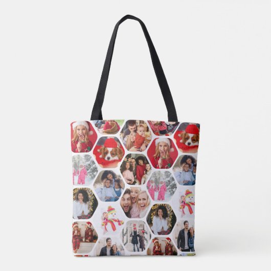 Multi Photo Collage Simple Moderne Hexagon Pattern Draagtas (Achterkant)