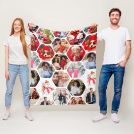 Multi Photo Collage Simple Moderne Hexagon Pattern Fleece Deken