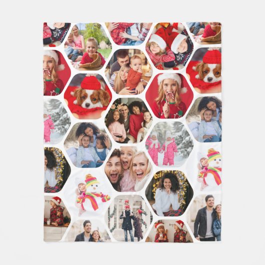 Multi Photo Collage Simple Moderne Hexagon Pattern Fleece Deken (Voorkant)