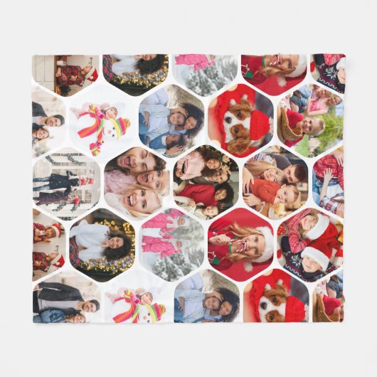 Multi Photo Collage Simple Moderne Hexagon Pattern Fleece Deken (Voorkant (Horizontaal))
