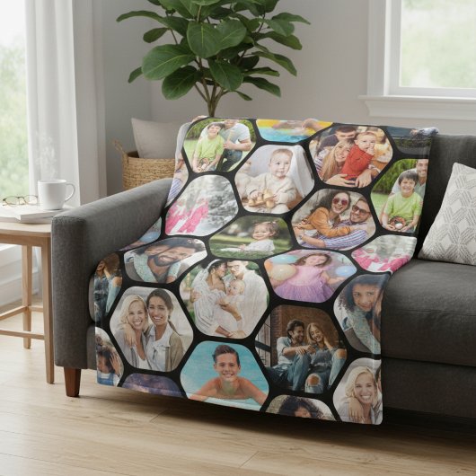 Multi Photo Collage Simple Moderne Hexagon Pattern Fleece Deken