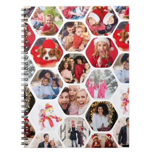 Multi Photo Collage Simple Moderne Hexagon Pattern Notitieboek (Voorkant)